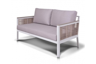 MR1002175 диван 2-местный плетеный из роупа, каркас алюминий серый, роуп серый, ткань серая