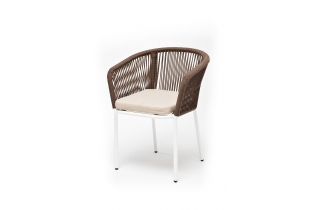 MR1000986 плетеный стул из роупа, каркас алюминий белый, роуп коричневый, ткань бежевая